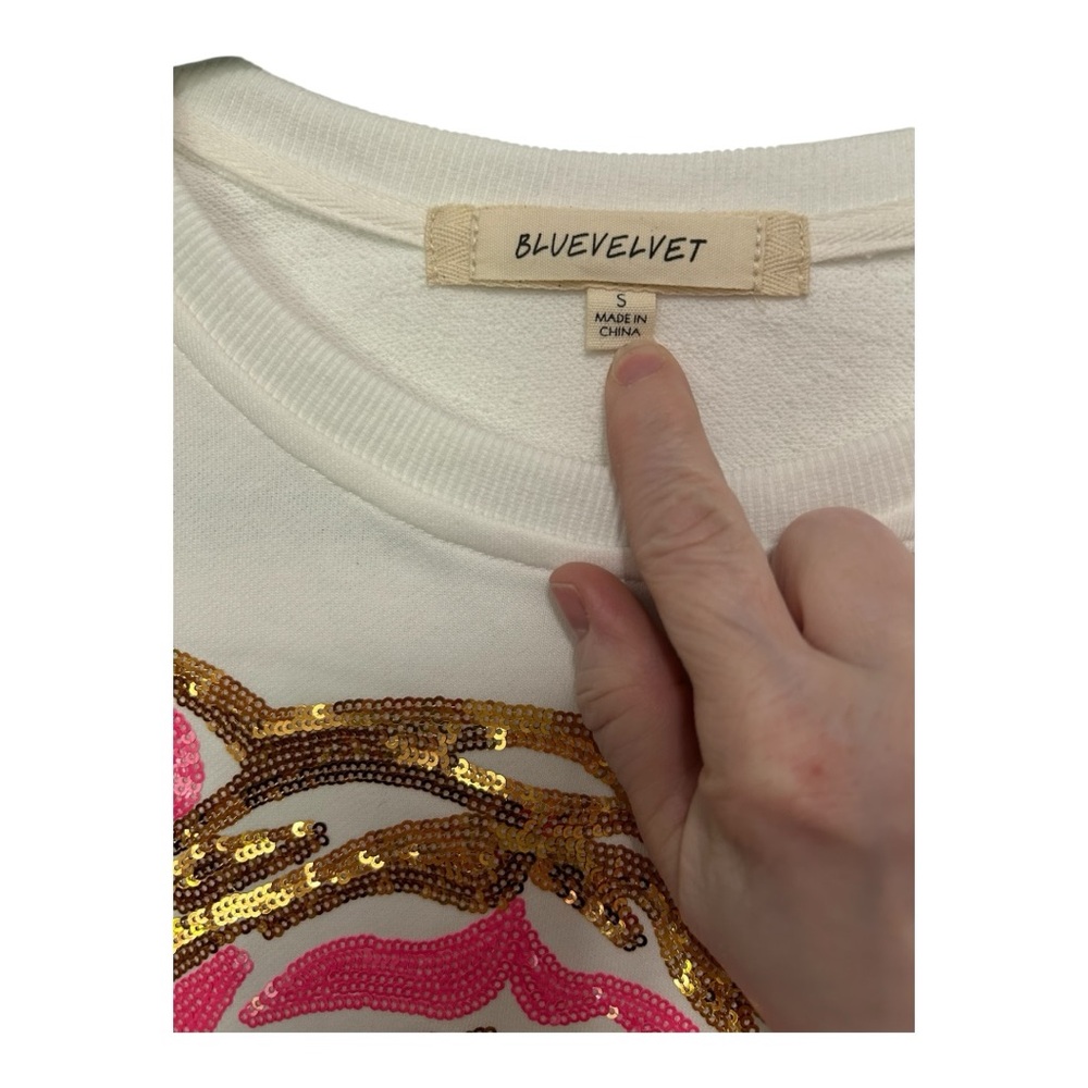 Blue Velvet Pink and Gold Sequins Tiger Sweatshirt - Picture 2 of 6